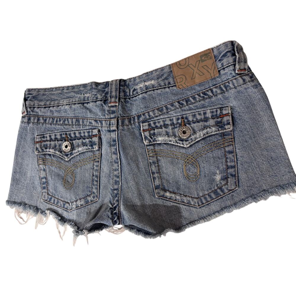 Juniors Size 11 Roxy Denim Distressed Cut Off SHORT Shorts Y2K Medium Wash 2000s